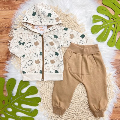 Conj. Jaqueta de Linho Ursinhos e Calça de Moletom - Marrom